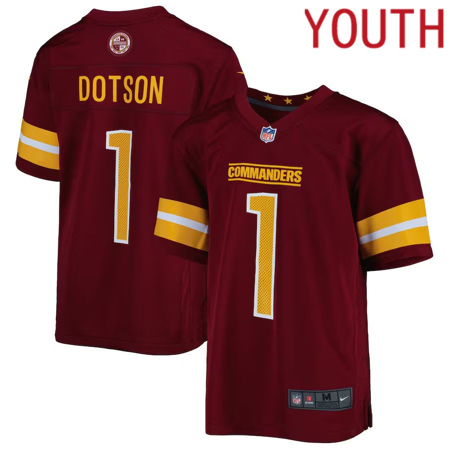 Youth Washington Commanders #1 Jahan Dotson Nike Burgundy Game NFL Jersey->youth nfl jersey->Youth Jersey